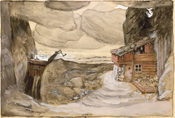 Framed Print : Stage design for the opera Der Bergsee by Julius Bittner, 1910-1911. Creator: Moser Framed Print : Stage design for the opera Der Bergsee by Julius Bittner, 1910-1911. Creator: Moser