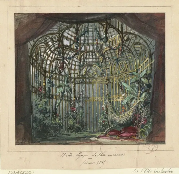 Framed Print : Stage design for the opera Die Zauberflote by Wolfgang Amadeus Mozart, Theatre Lyrique in Paris Framed Print : Stage design for the opera Die Zauberflote by Wolfgang Amadeus Mozart, Theatre Lyrique in Paris