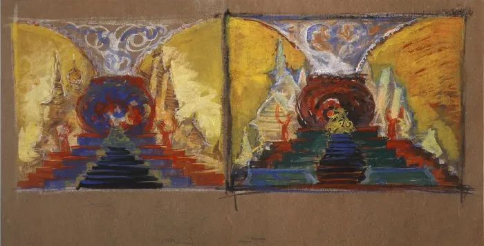 Framed Print : Stage design for the opera The Golden Cockerel by N. Rimsky-Korsakov. Artist: Malyutin, Sergei Vasilyevich (1859-1937) Framed Print : Stage design for the opera The Golden Cockerel by N. Rimsky-Korsakov. Artist: Malyutin, Sergei Vasilyevich (1859-1937)