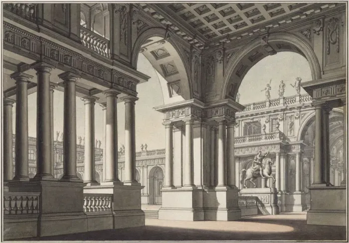 Framed Print : Stage design for the Opera Idomeneo by W. A. Mozart, 1812-1814. Artist: Quaglio, Lorenzo (1730-1804) Framed Print : Stage design for the Opera Idomeneo by W. A. Mozart, 1812-1814. Artist: Quaglio, Lorenzo (1730-1804)