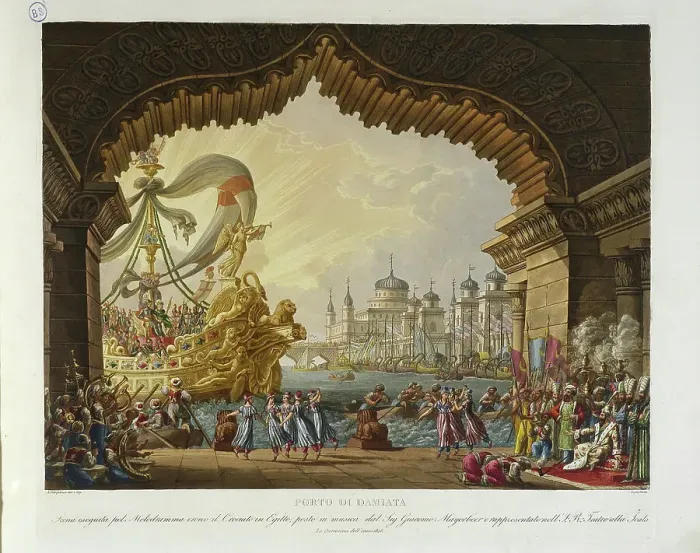 Framed Print : Stage design for the Opera Il crociato in Egitto (The Crusader in Egypt) by von Giacomo... 1826. Creator: Sanquirico, Alessandro (1777-1849) Framed Print : Stage design for the Opera Il crociato in Egitto (The Crusader in Egypt) by von Giacomo... 1826. Creator: Sanquirico, Alessandro (1777-1849)
