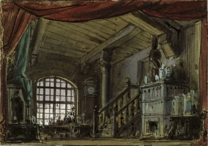 Framed Print : Stage design for the opera La Princesse jaune by Camille Saint-Saëns, 1872. Creator: Chaperon, Philippe (1823-1906) Framed Print : Stage design for the opera La Princesse jaune by Camille Saint-Saëns, 1872. Creator: Chaperon, Philippe (1823-1906)