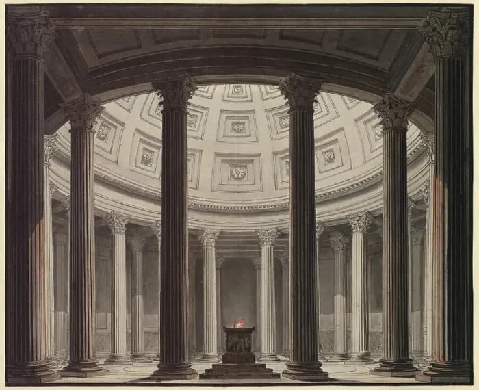 Framed Print : Stage design for the Opera La vestale (The Vestal Virgin) by Gaspare Spontini, 1818. Creator: Schinkel, Karl Friedrich (1781-1841) Framed Print : Stage design for the Opera La vestale (The Vestal Virgin) by Gaspare Spontini, 1818. Creator: Schinkel, Karl Friedrich (1781-1841)