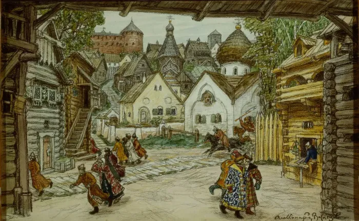 Framed Print : Stage design for the opera The Oprichnik (The Guardsman) by Pyotr Tchaikovsky, 1911. Artist: Vasnetsov, Appolinari Mikhaylovich (1856-1933) Framed Print : Stage design for the opera The Oprichnik (The Guardsman) by Pyotr Tchaikovsky, 1911. Artist: Vasnetsov, Appolinari Mikhaylovich (1856-1933)