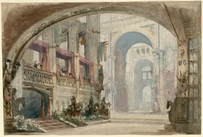 Framed Print : Stage design for the Opera Robert Bruce by Gioachino Rossini, 1846. Creator: Cambon, Charles-Antoine (1802-1875). Stage design for the Opera Robert Bruce by Gioachino Rossini, 1846. Creator: Cambon, Charles-Antoine (1802-1875)