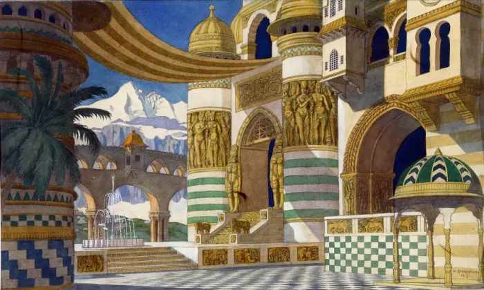 Framed Print : Stage design for the opera Ruslan and Ludmila by M. Glinka, 1913. Artist: Bilibin, Ivan Yakovlevich (1876-1942)