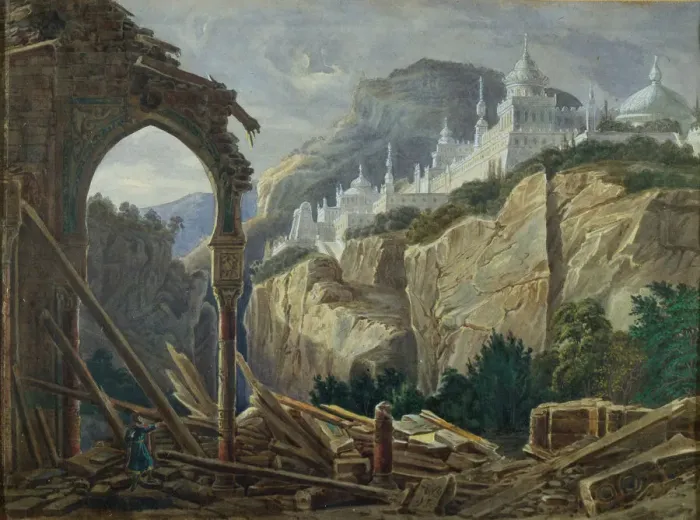 Framed Print : Stage design for the opera Ruslan and Lyudmila by M. Glinka, 1842. Artist: Roller, Andreas Leonhard (1805-1891) Framed Print : Stage design for the opera Ruslan and Lyudmila by M. Glinka, 1842. Artist: Roller, Andreas Leonhard (1805-1891)