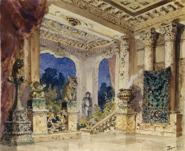 Framed Print : Stage design for the opera The scarlet Rose by N. Krotkov, 1884. Artist: Polenov, Vasili Dmitrievich (1844-1927) Framed Print : Stage design for the opera The scarlet Rose by N. Krotkov, 1884. Artist: Polenov, Vasili Dmitrievich (1844-1927)