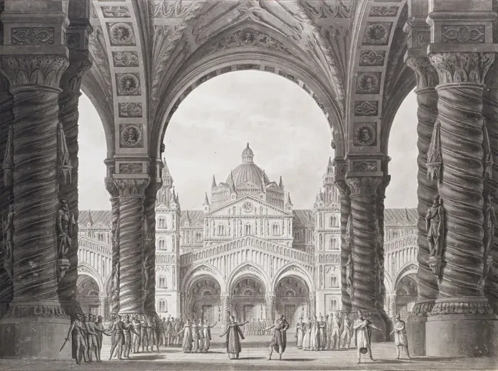 Framed Print : Stage design for the Opera seria I due Valdomiri by Peter Winter. Teatro alla Scala Framed Print : Stage design for the Opera seria I due Valdomiri by Peter Winter. Teatro alla Scala