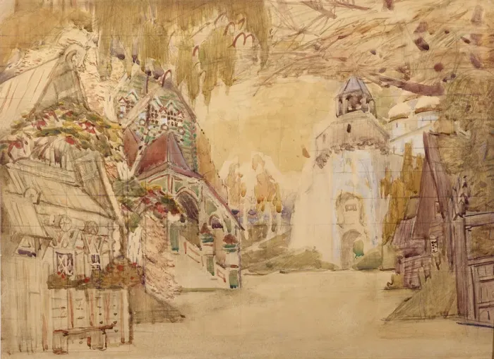 Framed Print : Stage design for the opera The Tsars bride by N. Rimsky-Korsakov, 1899. Artist: Vrubel, Mikhail Alexandrovich (1856-1910) Framed Print : Stage design for the opera The Tsars bride by N. Rimsky-Korsakov, 1899. Artist: Vrubel, Mikhail Alexandrovich (1856-1910)