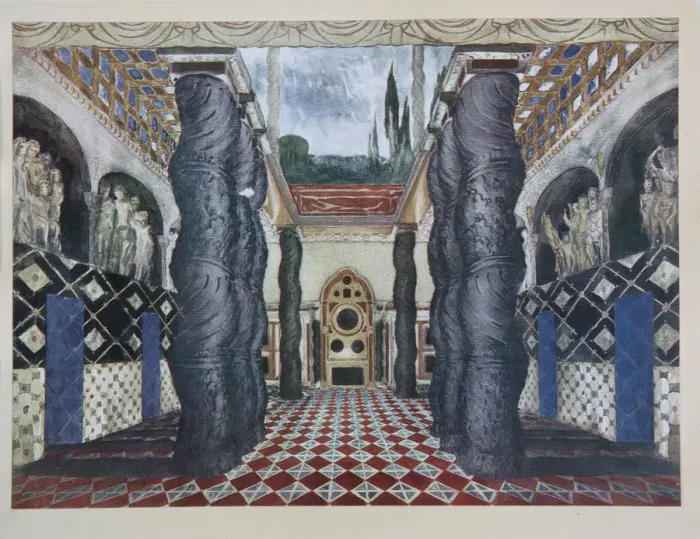 Framed Print : Stage design for the play The Martyrdom of St. Sebastian by Gabriele D Annuzio, 1922. Artist: Bakst, Leon (1866-1924) Framed Print : Stage design for the play The Martyrdom of St. Sebastian by Gabriele D Annuzio, 1922. Artist: Bakst, Leon (1866-1924)