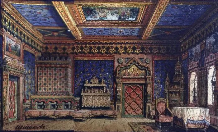 Framed Print : Stage design for the theatre play Death of Ivan the Terrible by A. Tolstoy. Artist: Shishkov, Matvei Andreyevich (1832-1897) Framed Print : Stage design for the theatre play Death of Ivan the Terrible by A. Tolstoy. Artist: Shishkov, Matvei Andreyevich (1832-1897)