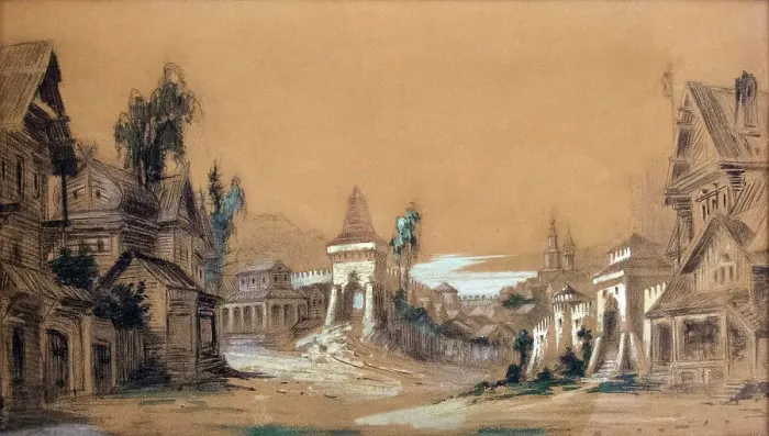 Framed Print : Stage design for the theatre play Posadnik by A. Tolstoy, 1878 Framed Print : Stage design for the theatre play Posadnik by A. Tolstoy, 1878