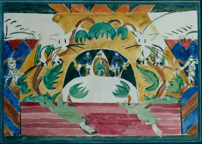Framed Print : Stage design for the theatre play Tsar Maksemyan by A. Remizov, 1909. Artist: Shkolnik, Iosiph Solomonovich (1883-1926) Framed Print : Stage design for the theatre play Tsar Maksemyan by A. Remizov, 1909. Artist: Shkolnik, Iosiph Solomonovich (1883-1926)