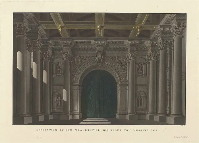 Framed Print : Stage design for the tragedy The Bride of Messina by Friedrich Schiller, 1824