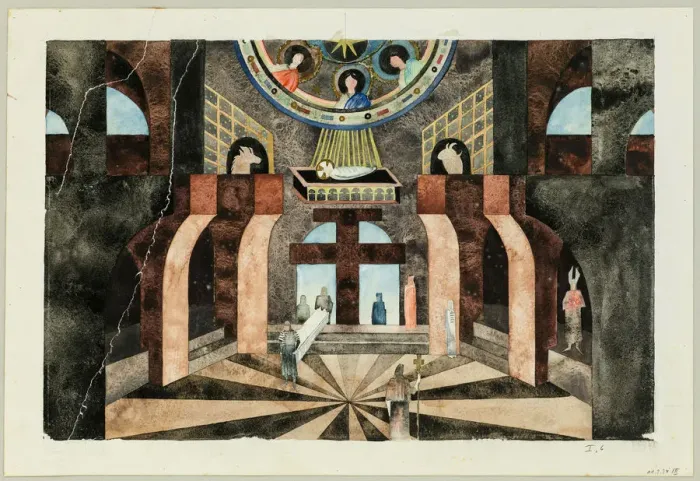 Framed Print : Stage design for the Tragedy Die Nibelungen by Friedrich Hebbel, ca 1934. Creator: Müller Framed Print : Stage design for the Tragedy Die Nibelungen by Friedrich Hebbel, ca 1934. Creator: Müller