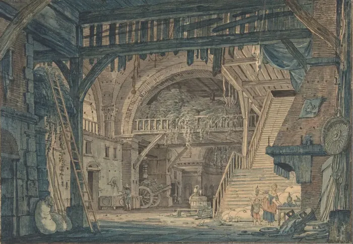 Framed Print : Stage Set Design of an Ancient Roman Ruin being Converted into a Barn Framed Print : Stage Set Design of an Ancient Roman Ruin being Converted into a Barn