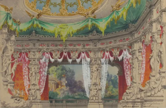 Framed Print : Stage Set Design for a Ballet: Don Parasol, 1869. Creator: Carlo Ferrario Framed Print : Stage Set Design for a Ballet: Don Parasol, 1869. Creator: Carlo Ferrario