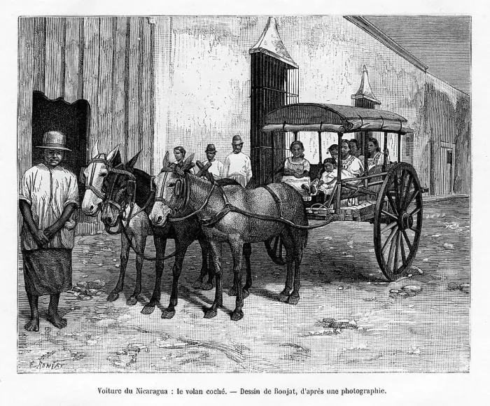 Framed Print : Stagecoach, Nicaragua, 19th century. Artist: E Ronjat Framed Print : Stagecoach, Nicaragua, 19th century. Artist: E Ronjat