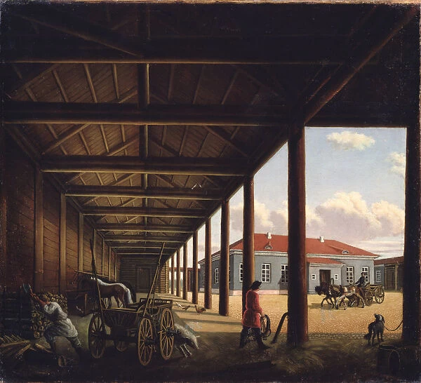 Stagecoach Station. Artist: Venetsianova, Alexandra Alexeyevna (1816-1882)