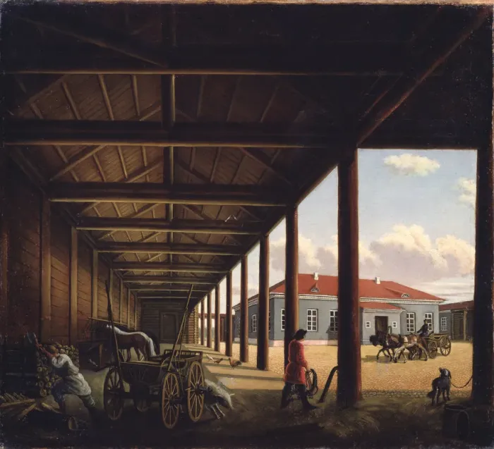 Framed Print : Stagecoach Station. Artist: Venetsianova, Alexandra Alexeyevna (1816-1882) Framed Print : Stagecoach Station. Artist: Venetsianova, Alexandra Alexeyevna (1816-1882)