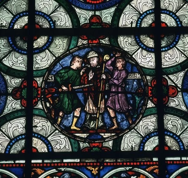 Stained glass depiction of the murder of Thomas A Becket, 12th century