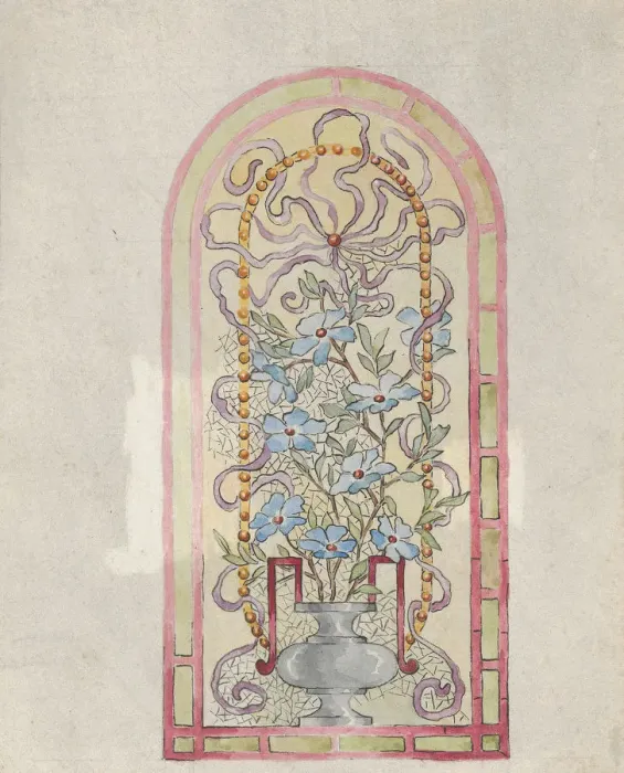 Framed Print : Stained Glass Design with Flowering Vase, late 19th century. Creator: E. E. Q Framed Print : Stained Glass Design with Flowering Vase, late 19th century. Creator: E. E. Q