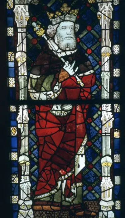 Framed Print : Stained glass image of King Canute, 11th century Framed Print : Stained glass image of King Canute, 11th century