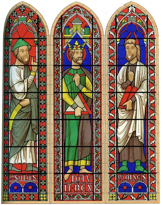 Framed Print : Stained glass of Moses, King David and Isaiah, Bourges Cathedral, 13th century (1849). Artist: Lemercier Framed Print : Stained glass of Moses, King David and Isaiah, Bourges Cathedral, 13th century (1849). Artist: Lemercier