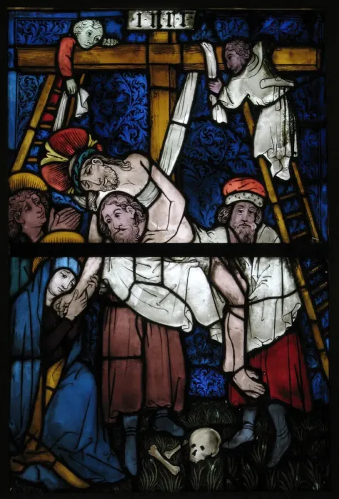 Framed Print : Stained Glass Panel with the Deposition, German, 15th century. Creator: Unknown Framed Print : Stained Glass Panel with the Deposition, German, 15th century. Creator: Unknown