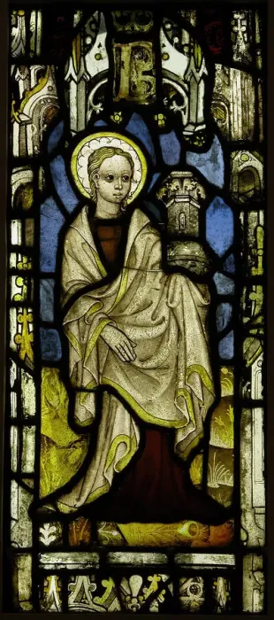 Framed Print : Stained Glass Panel with St. Barbara, British, ca. 1450. Creator: Unknown Framed Print : Stained Glass Panel with St. Barbara, British, ca. 1450. Creator: Unknown