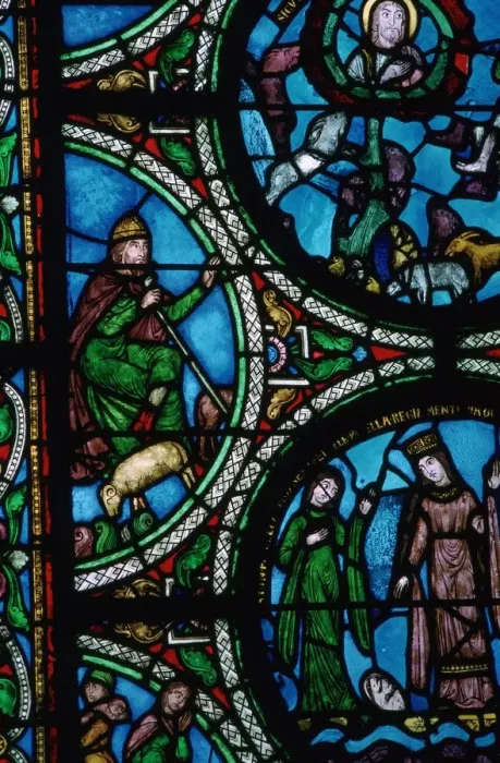 Framed Print : Detail of a stained glass window showing the story of Moses, 12th century Framed Print : Detail of a stained glass window showing the story of Moses, 12th century
