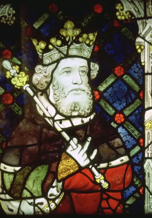 Framed Print : Stained thirteenth century glass image of King Cnut (985 / 95-1035) Framed Print : Stained thirteenth century glass image of King Cnut (985 / 95-1035)