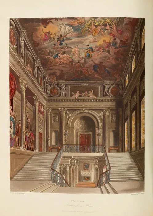 Framed Print : The staircase at Buckingham House, 1818. Creator: Stephanoff, James (1789-1874) Framed Print : The staircase at Buckingham House, 1818. Creator: Stephanoff, James (1789-1874)