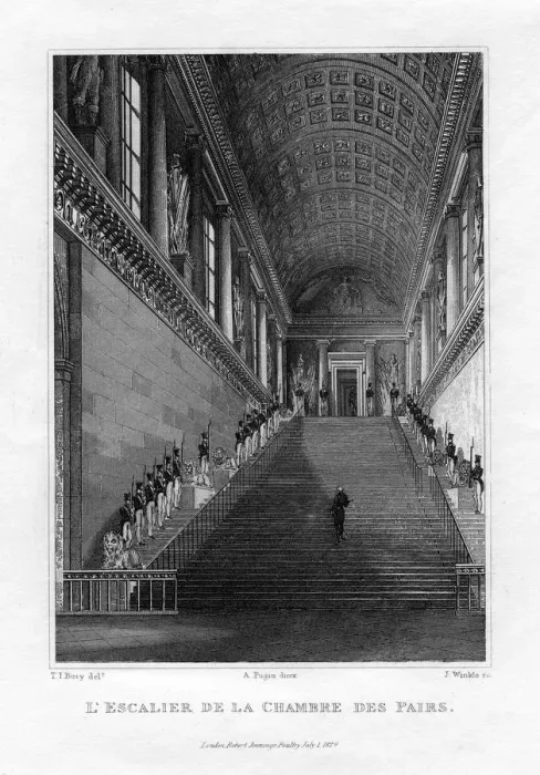 Framed Print : The Staircase of the Chambre des Pairs, Paris, France, 1829. Artist: J Winkle Framed Print : The Staircase of the Chambre des Pairs, Paris, France, 1829. Artist: J Winkle