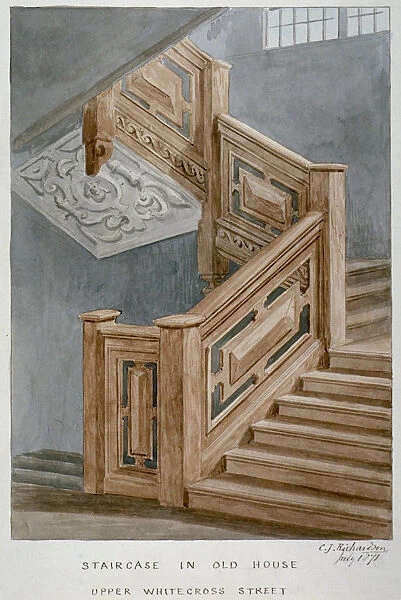 Staircase in a house on Whitecross Street, London, 1871