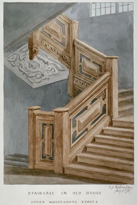 Framed Print : Staircase in a house on Whitecross Street, London, 1871 Framed Print : Staircase in a house on Whitecross Street, London, 1871