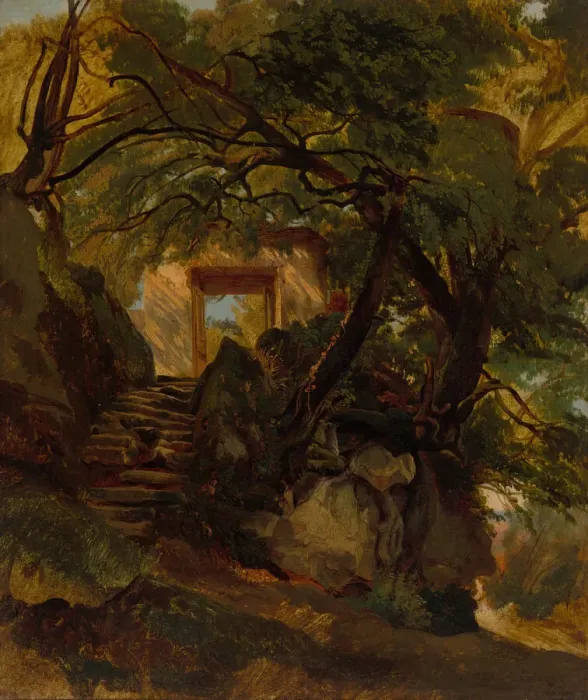 Framed Print : Staircase in the Park of Villa Chigi di Ariccia, 1844 / 1845. Creator: Alexandre Calame Framed Print : Staircase in the Park of Villa Chigi di Ariccia, 1844 / 1845. Creator: Alexandre Calame