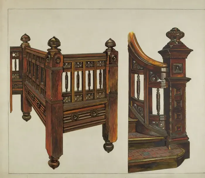 Framed Print : Stairway Balustrade, c. 1937. Creator: Florence Truelson Framed Print : Stairway Balustrade, c. 1937. Creator: Florence Truelson