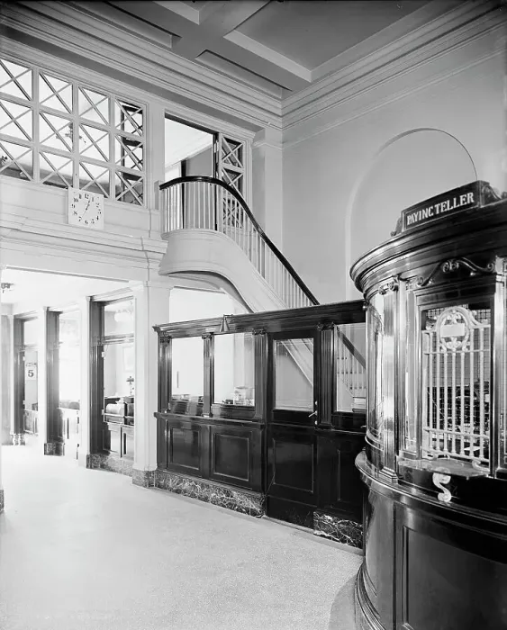Framed Print : Stairway leading to director's room, 34th St.National Bank, New York City, between 1900 and 1910. Creator: Unknown Framed Print : Stairway leading to director's room, 34th St.National Bank, New York City, between 1900 and 1910. Creator: Unknown