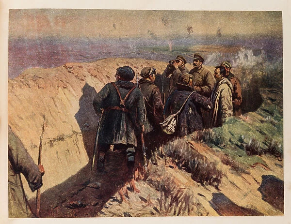 Stalin, Voroshilov and Shchadenko in the trenches of Tsaritsyn, 1934