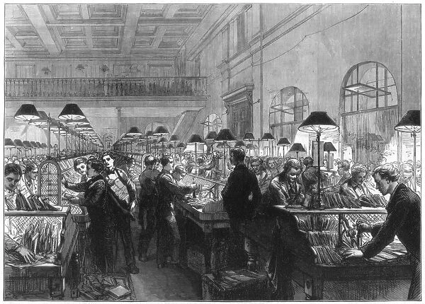 Stamping and sorting office, General Post Office, London, 1875
