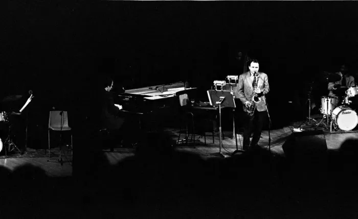 Framed Print : Stan Getz, Royal Festival Hall, London, 1988. Artist: Brian O Connor Framed Print : Stan Getz, Royal Festival Hall, London, 1988. Artist: Brian O Connor