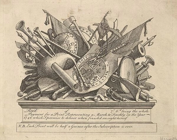 A Stand of Arms, Musical Instruments, etc., March 1749-50. Creator: William Hogarth