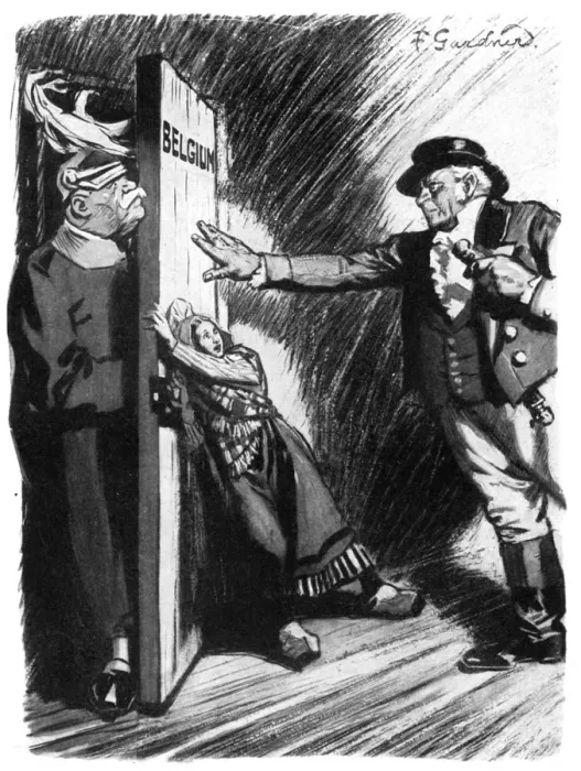 Framed Print : Stand Back!, John Bull helps little Belgium to bar the German invader, First World War, 1914