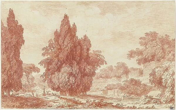 A Stand of Cypresses in an Italian Park, c. 1760. Creator: Jean-Honore Fragonard