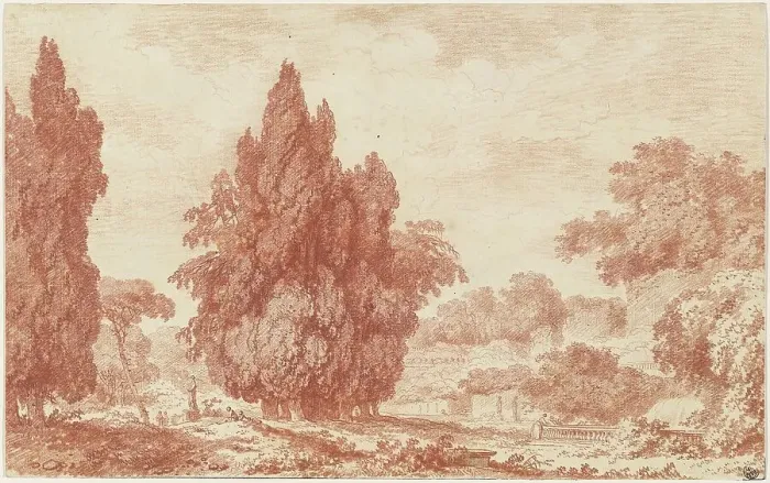 Framed Print : A Stand of Cypresses in an Italian Park, c. 1760. Creator: Jean-Honore Fragonard