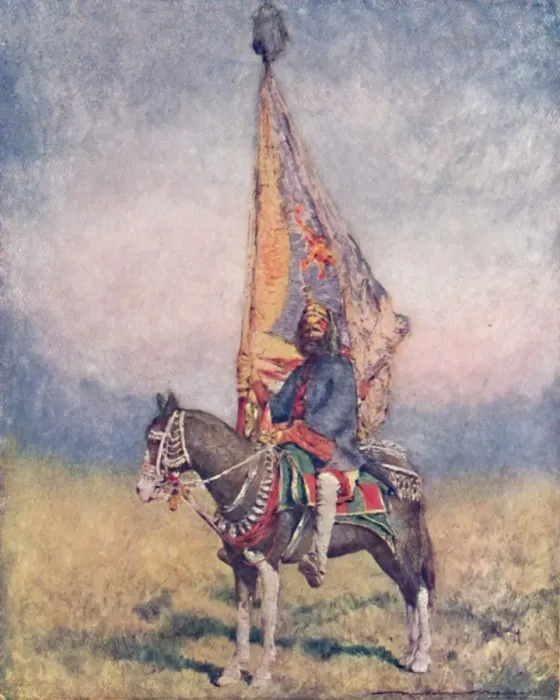 Framed Print : A Standard-bearer of Cutch, 1903. Artist: Mortimer L Menpes Framed Print : A Standard-bearer of Cutch, 1903. Artist: Mortimer L Menpes