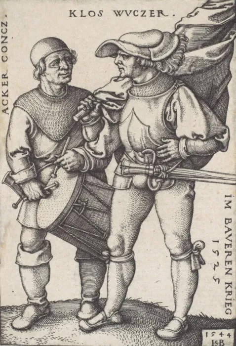 Framed Print : Standard Bearer and Drummer, 1544. Creator: Sebald Beham Framed Print : Standard Bearer and Drummer, 1544. Creator: Sebald Beham