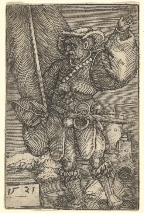 Framed Print : Standard Bearer with Raised Left Hand, early 16th century. Creator: Barthel Beham Framed Print : Standard Bearer with Raised Left Hand, early 16th century. Creator: Barthel Beham